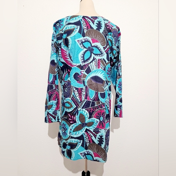 Floral Tunic Beach Cover Colorful 100% Cotton Woman's Size XL *small Tear* - Picture 3 of 9